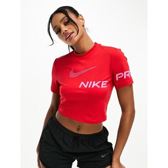 Nike Pro Dri-FIT Women's Short-Sleeve Cropped Graphic Training XS Top - Picture 1 of 6